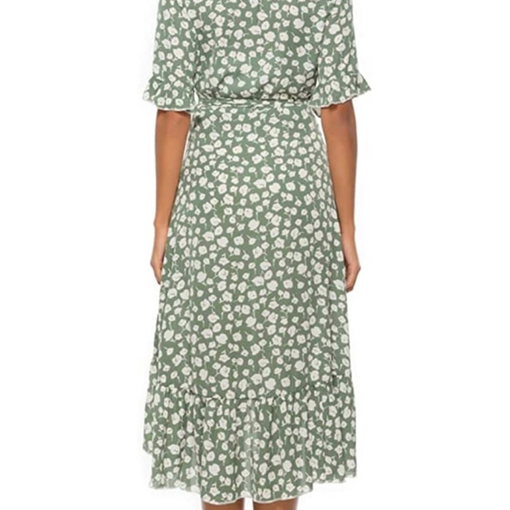 Short sleeve V-neck wrap skirt dress A line flowy - Picture 2 of 5